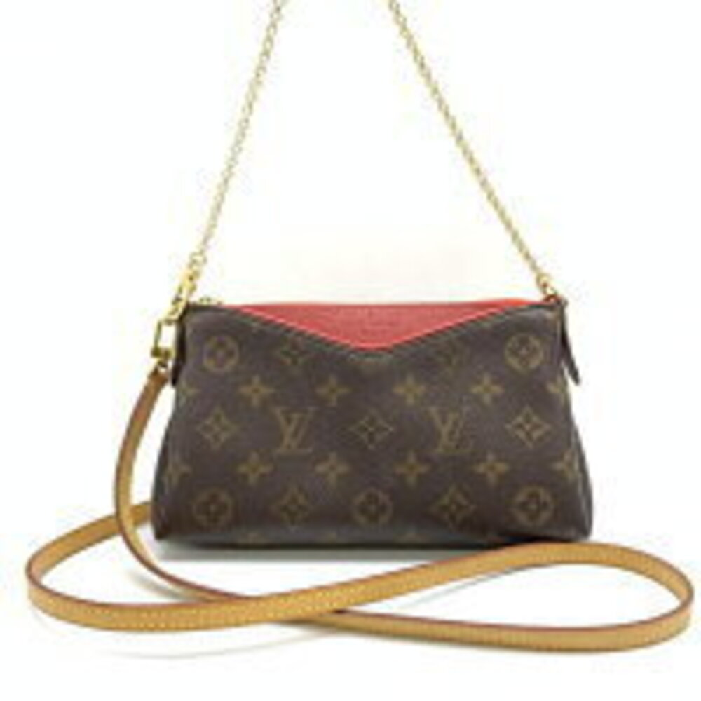 LOUIS VUITTON Pallas Clutch Monogram Shoulder Bag Crossbody Brown Red